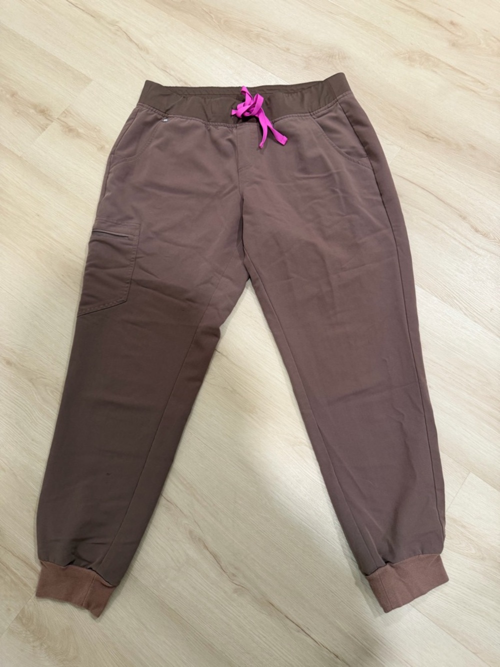 Figs Brown Jogger Pants with Pink Drawstring